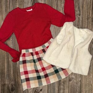 New 3-Piece Tommy Bahama Girls Holiday Vest Ruffle Top Plaid Skirt 7/8 Pictures